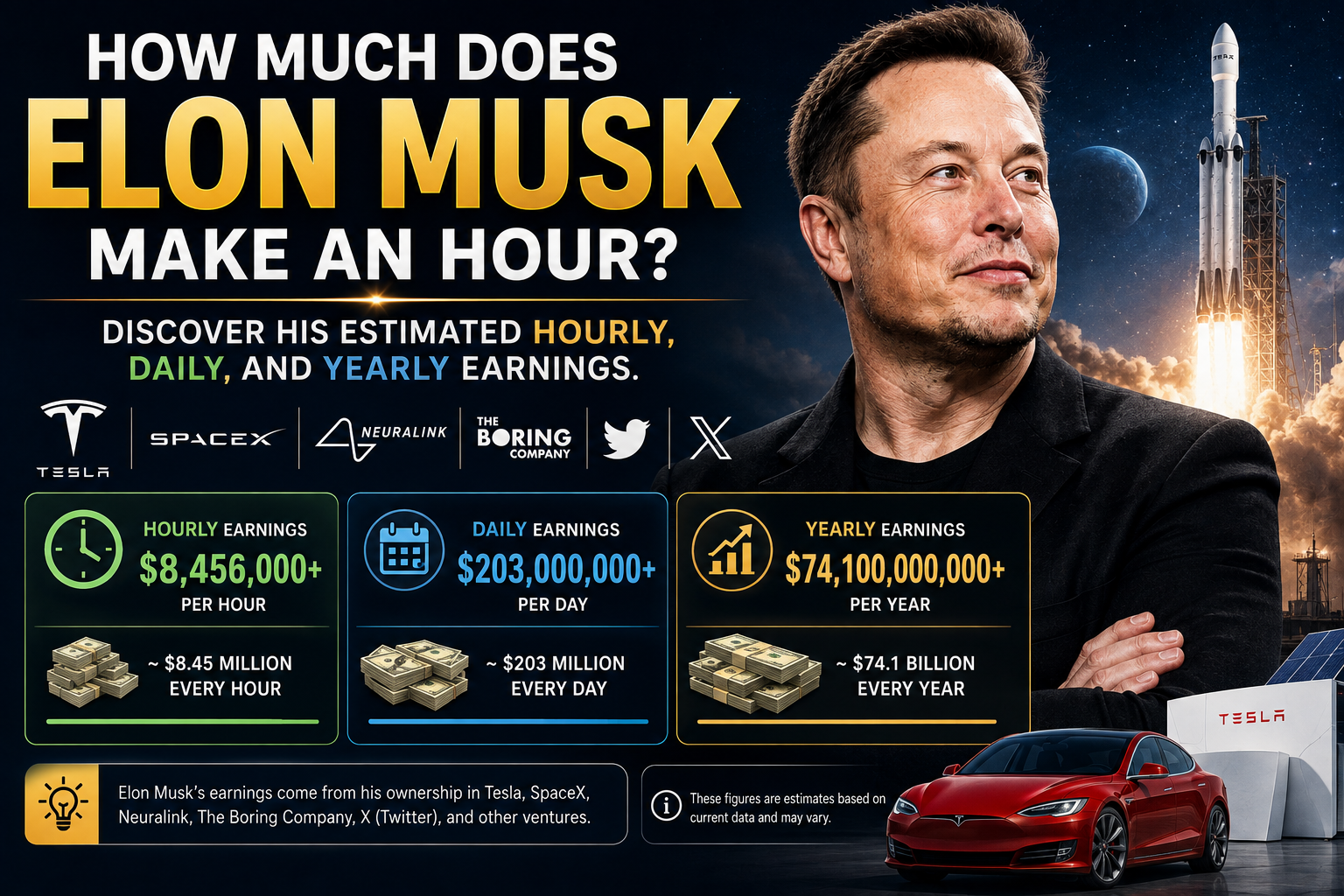 how much does elon musk make an hour